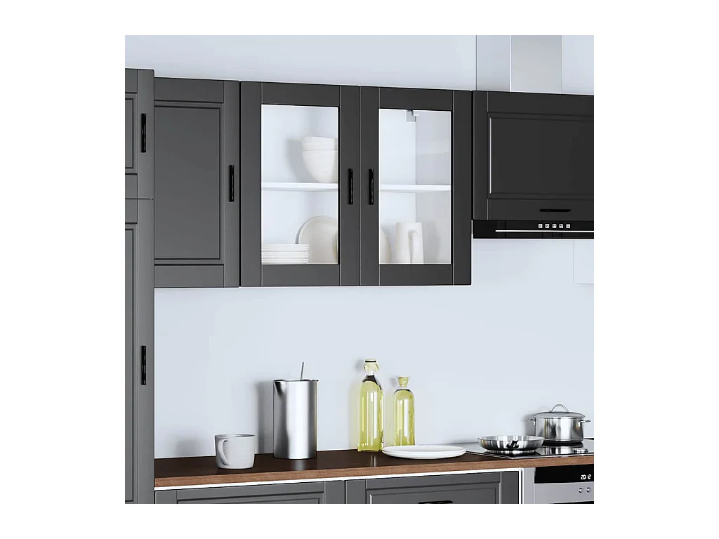 Pensile da cucina con anta in vetro nero Porto