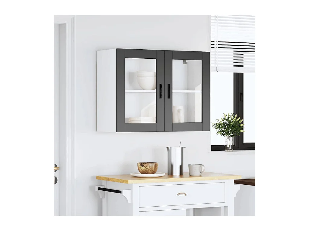 Pensile da cucina con anta in vetro nero Porto