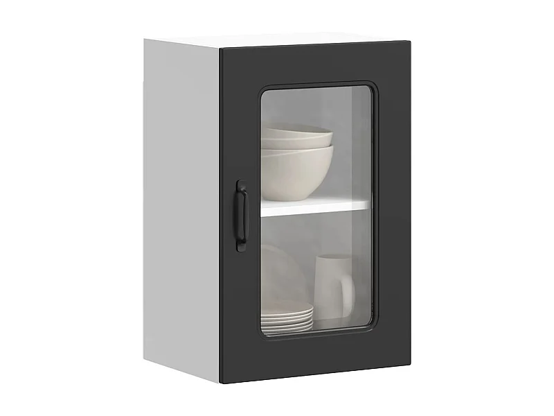 Armario de cocina de pared negro con puerta de cristal