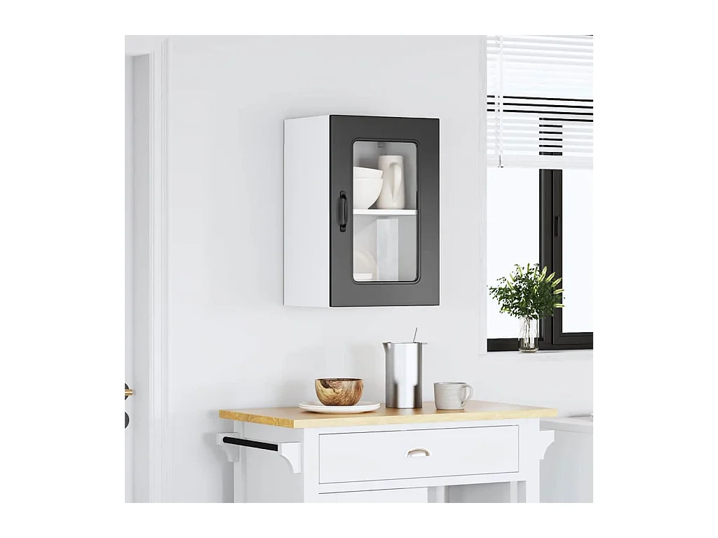 Pensile da cucina nero con anta in vetro