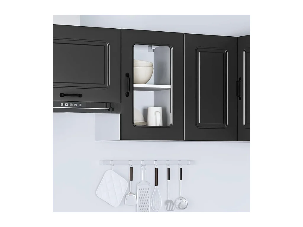 Pensile da cucina nero con anta in vetro