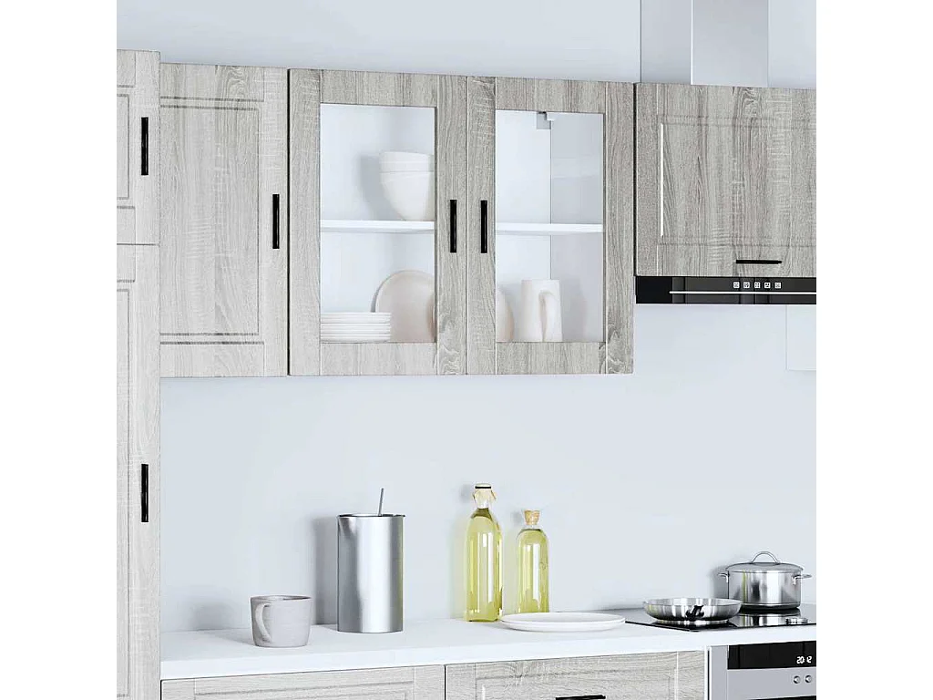 Sonoma Grijze Keukenwandkast met Glazen Deur