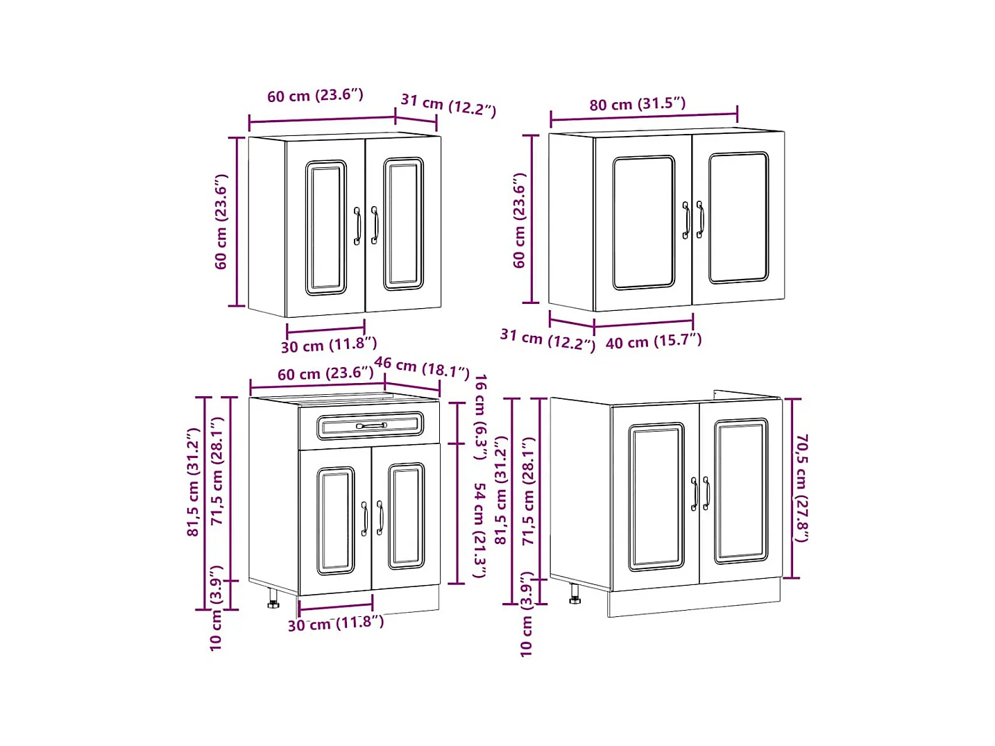Ensemble d'armoires de cuisine 4 pcs bois d'ingénierie