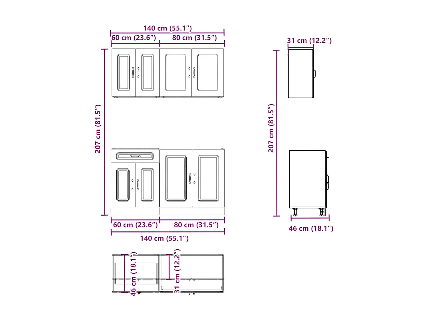 Ensemble d'armoires de cuisine 4 pcs bois d'ingénierie