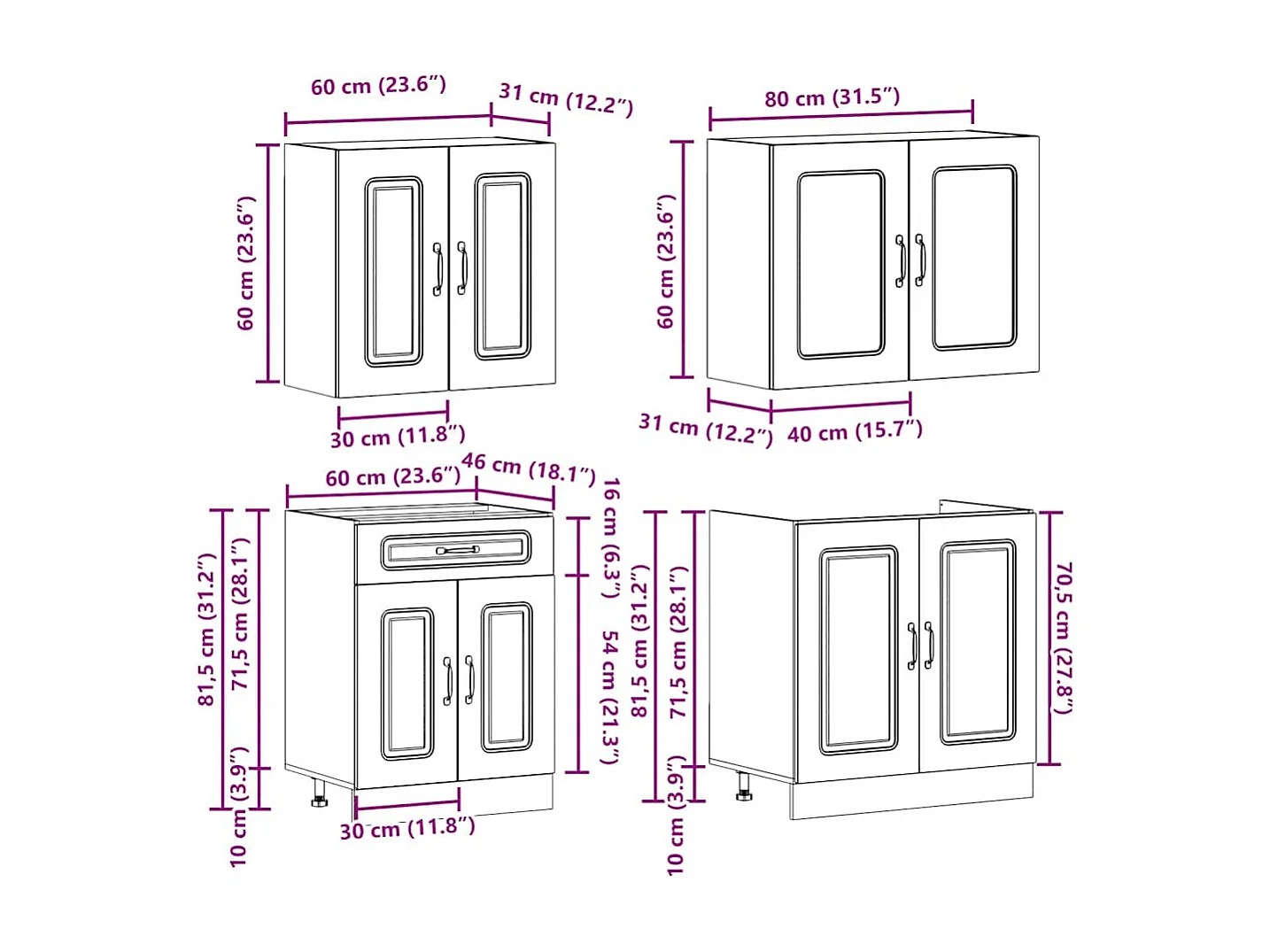 Ensemble d'armoires de cuisine 4 pcs bois d'ingénierie