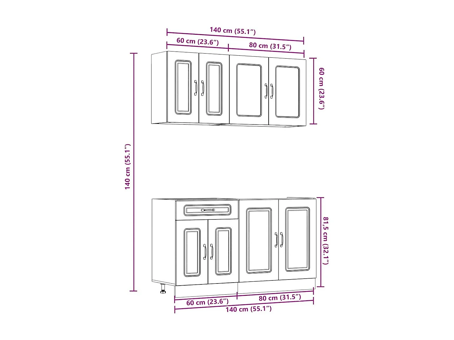 Ensemble d'armoires de cuisine 4 pcs bois d'ingénierie