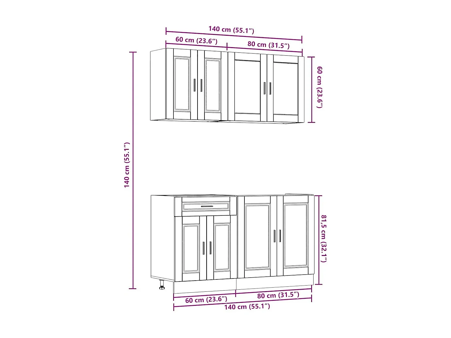 Set di mobili da cucina in legno ingegnerizzato da 4 pezzi