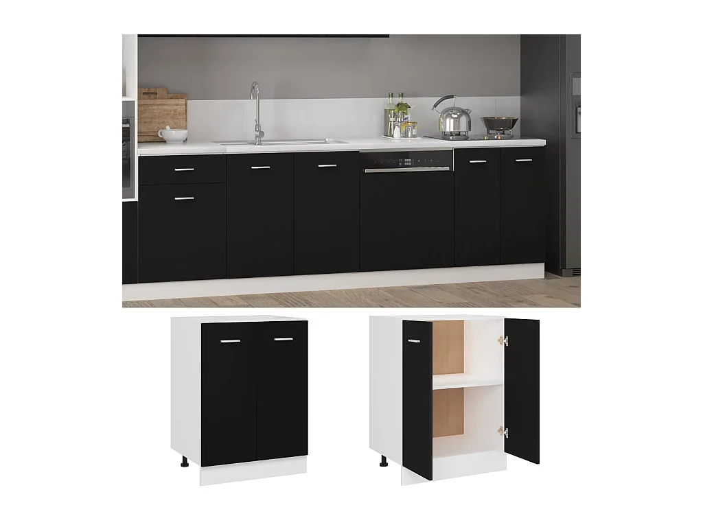 Mobiletto da pavimento in legno ingegnerizzato nero