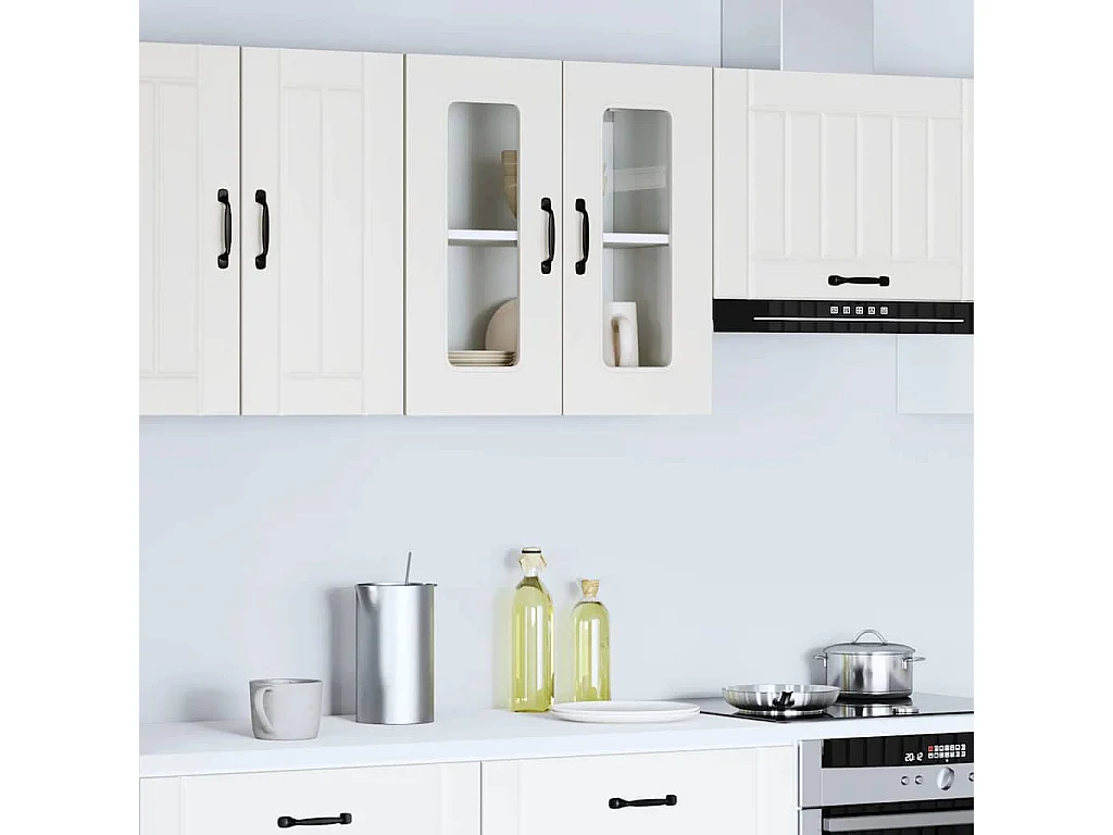 Armario de cocina de pared blanco con puerta de cristal