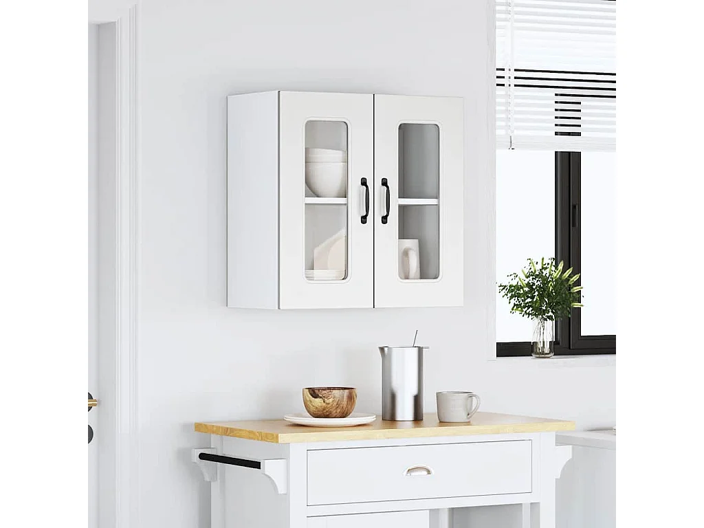 Armario de cocina de pared blanco con puerta de cristal
