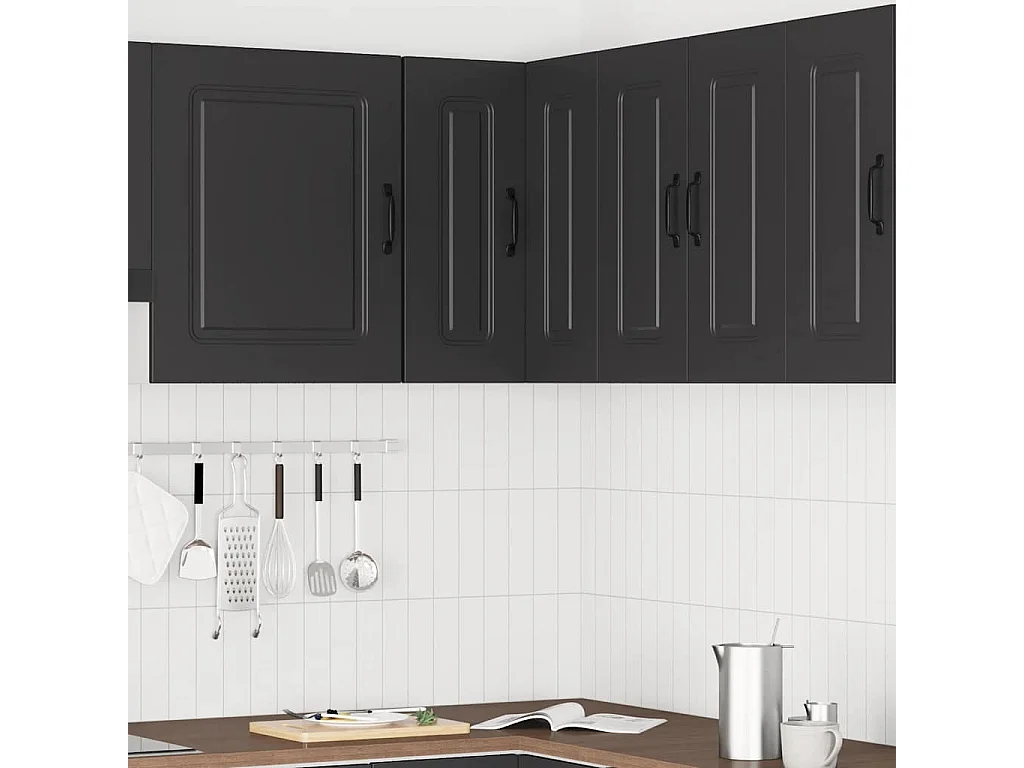 Armoire murale d'angle de cuisine noir bois d'ingénierie