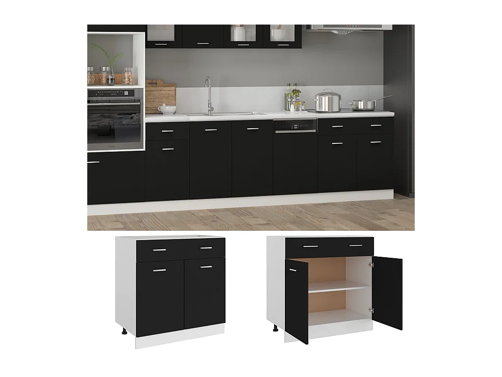 Mobiletto da terra con cassetti neri 80x46x81,5 cm