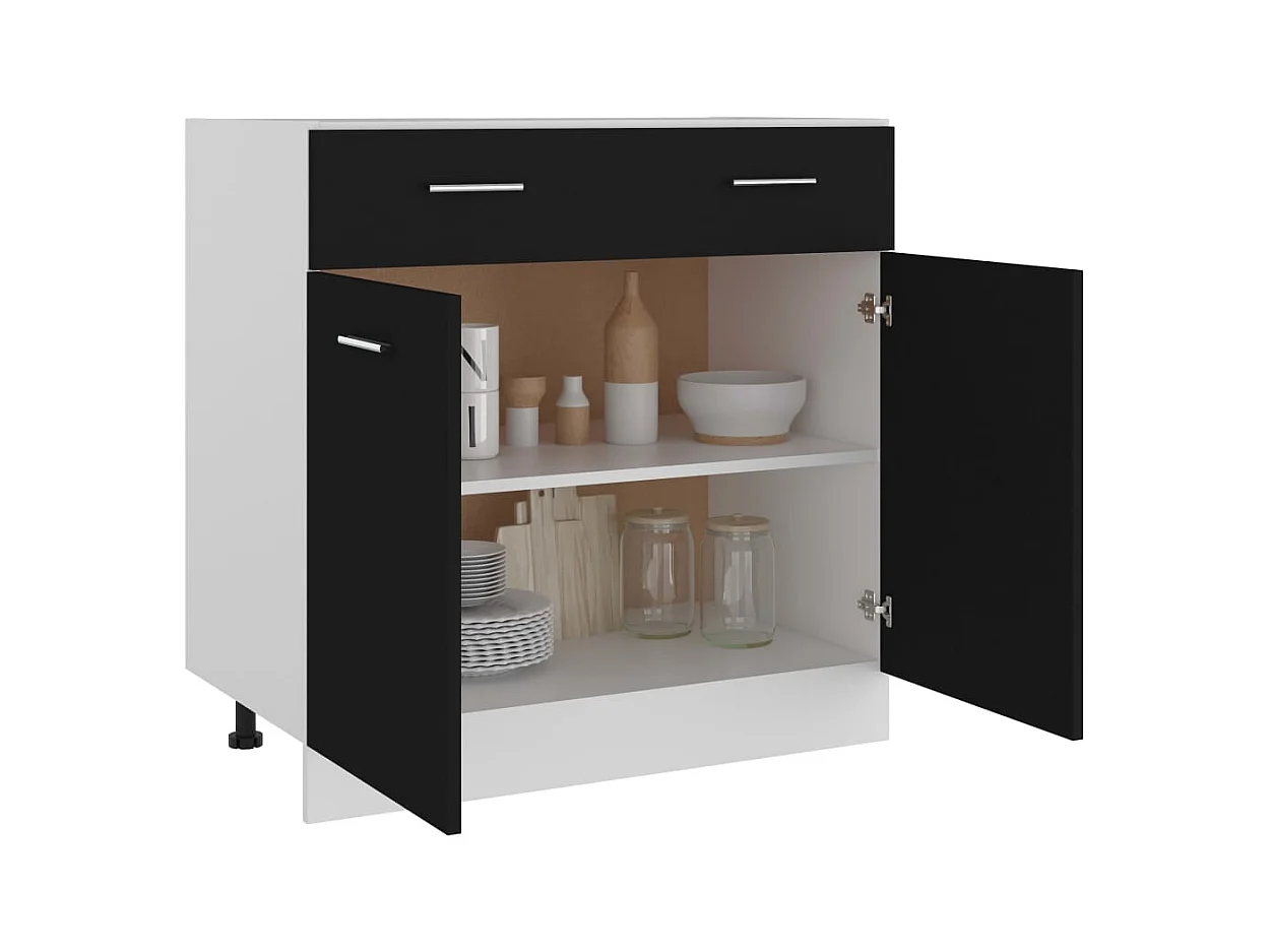 Mobiletto da terra con cassetti neri 80x46x81,5 cm