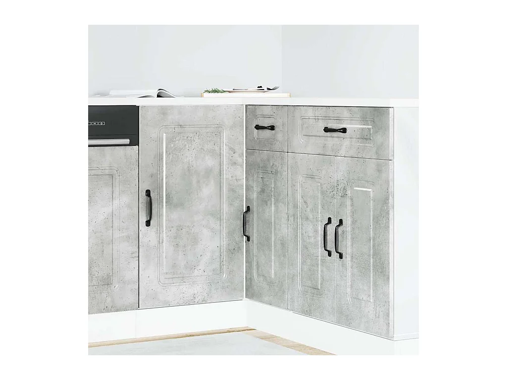 Armoire de cuisine gris béton bois d'ingénierie