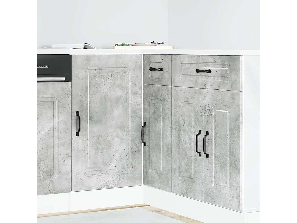 Armoire de cuisine gris béton bois d'ingénierie