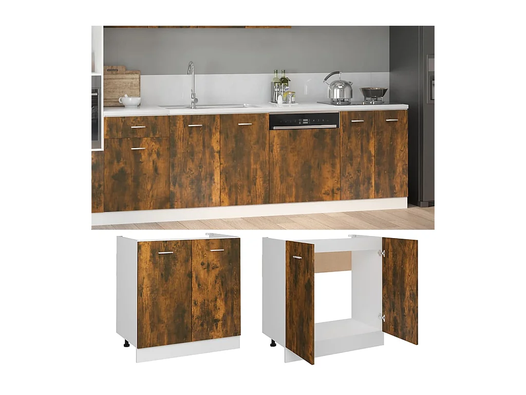 Armoire de plancher d'évier Chêne fumé 80x46x81,5 cm