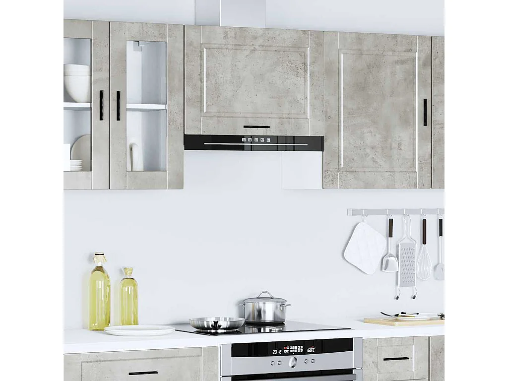 Armoire murale de cuisine gris béton bois d'ingénierie