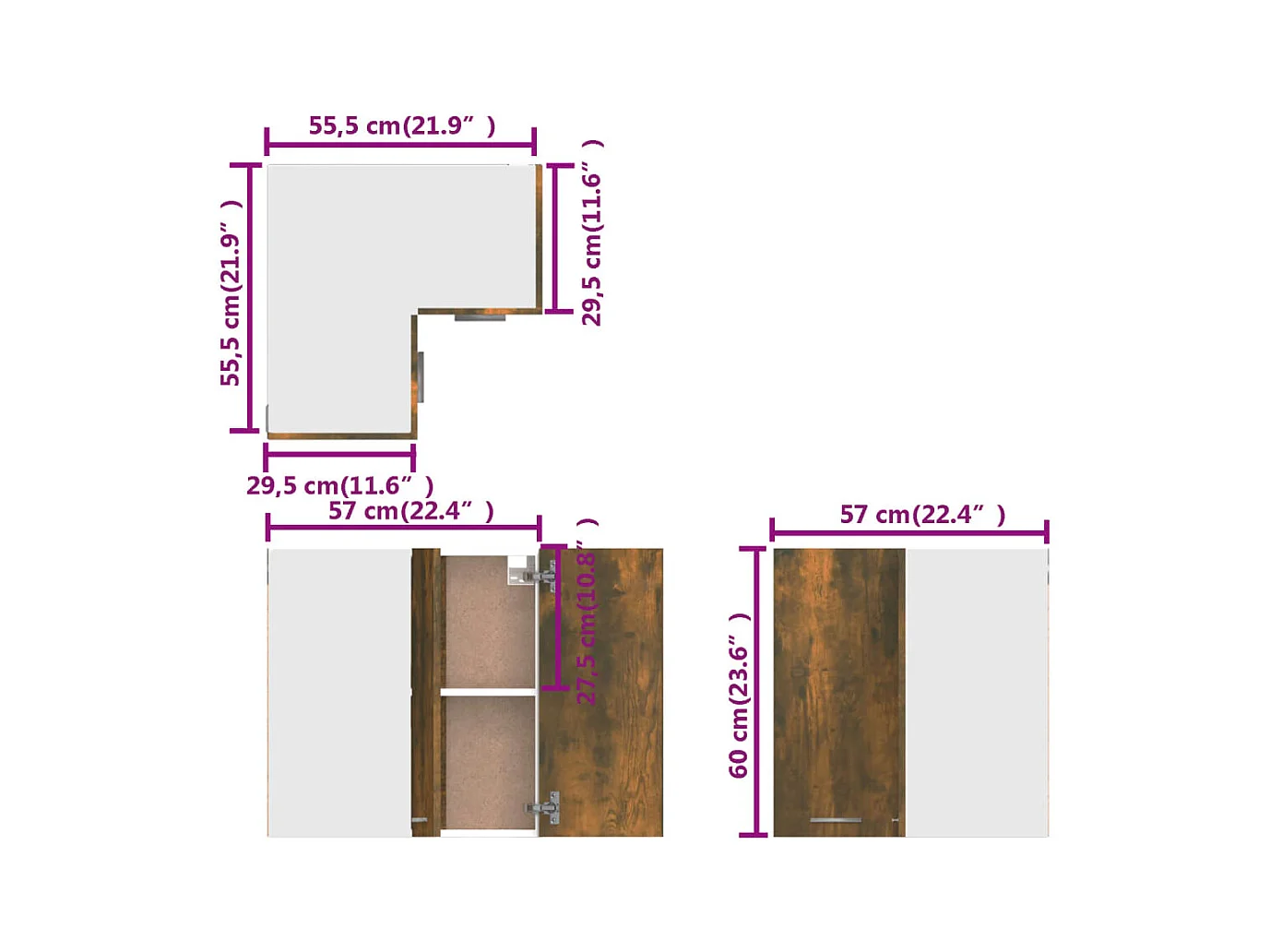 Mobile angolare sospeso Rovere affumicato Legno composito