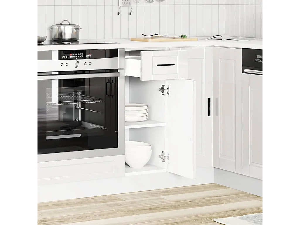 Armoire de cuisine blanc brillant bois ingénierie