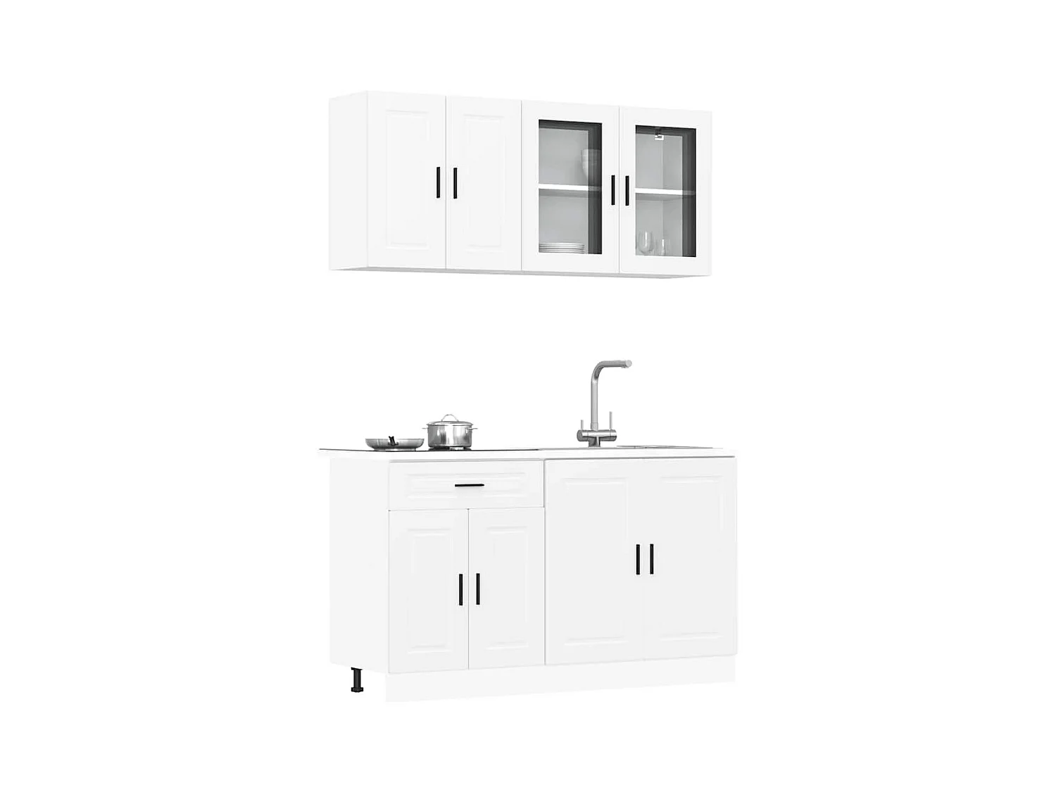 Set di mobili da cucina da 4 pezzi, in legno ingegnerizzato bianco