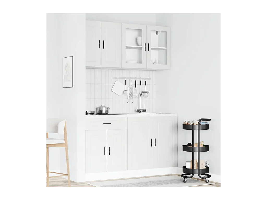 Set di mobili da cucina da 4 pezzi, in legno ingegnerizzato bianco