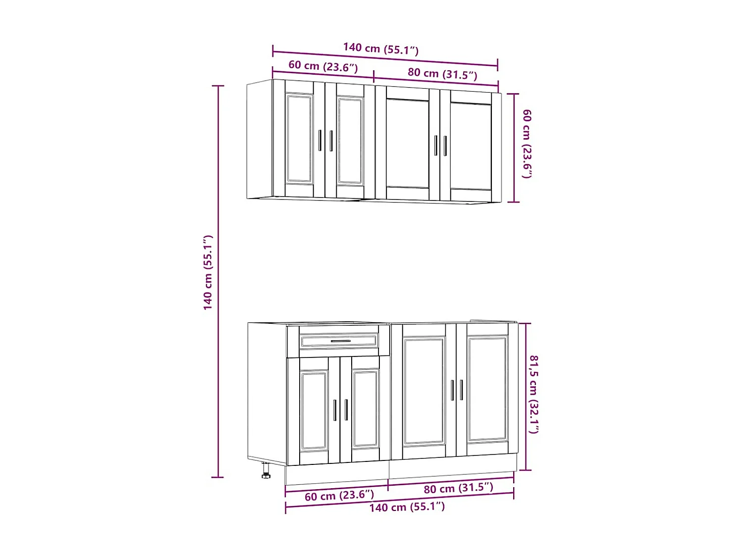 Ensemble d'armoires cuisine 4pcs blanc bois d'ingénierie