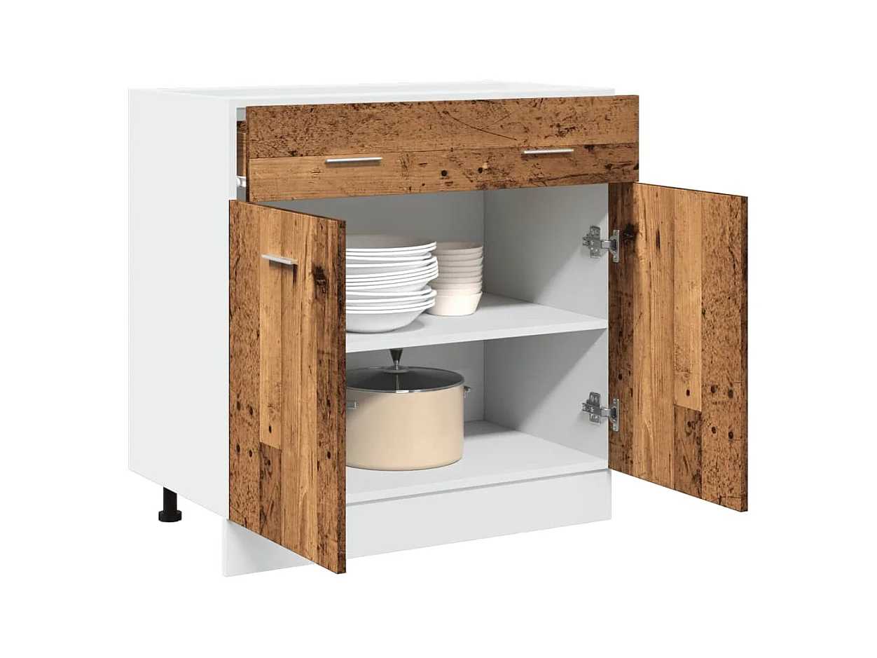 Unterschrank mit Schublade, Altholz, 80x46x81,5 cm