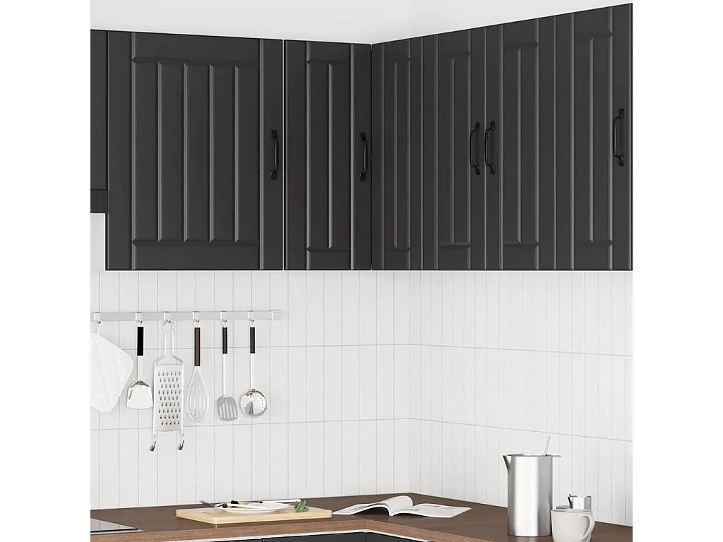 Armoire d'angle murale de cuisine noir bois d'ingénierie