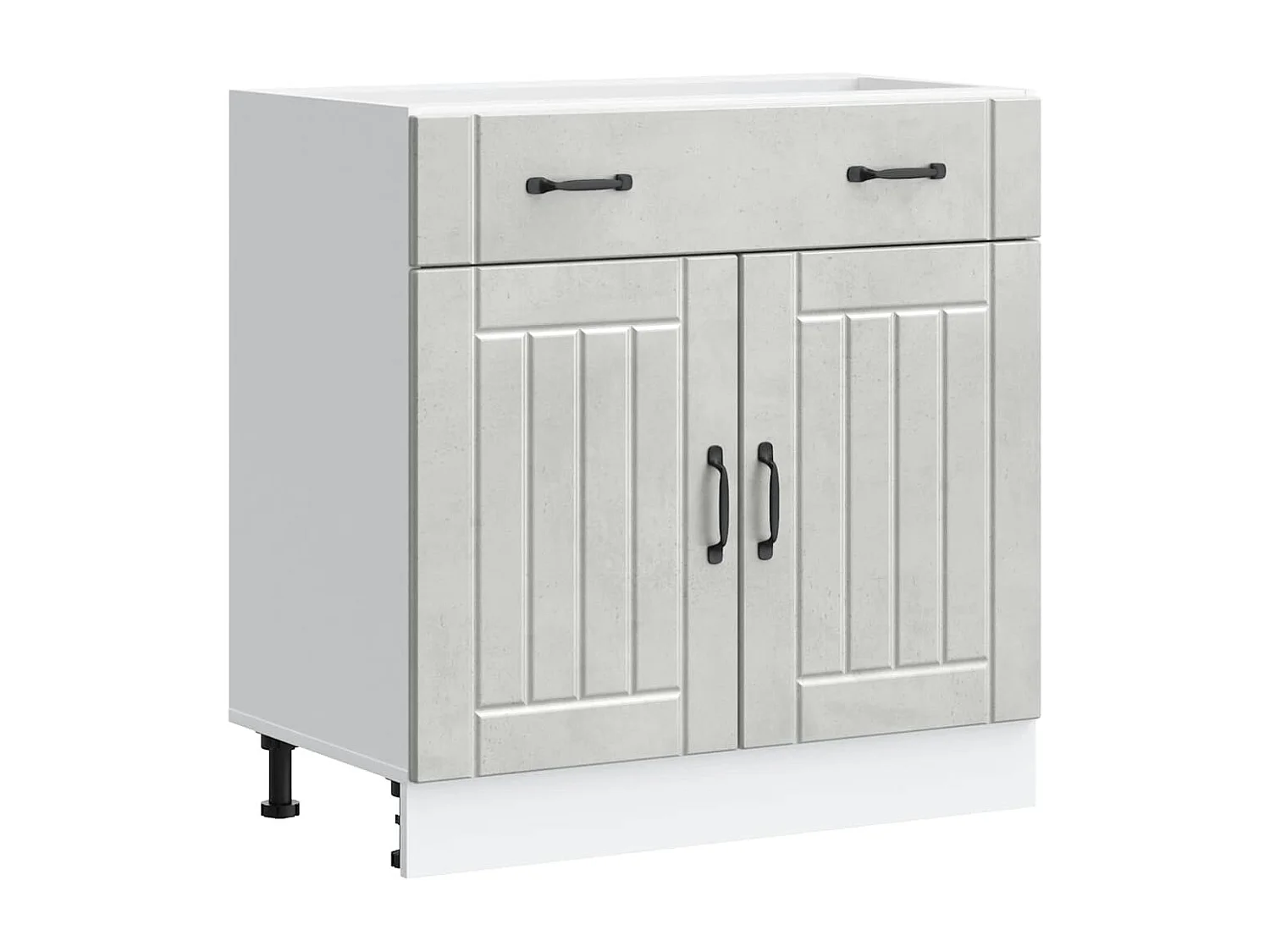 betongrijze keukenkast van bewerkt hout