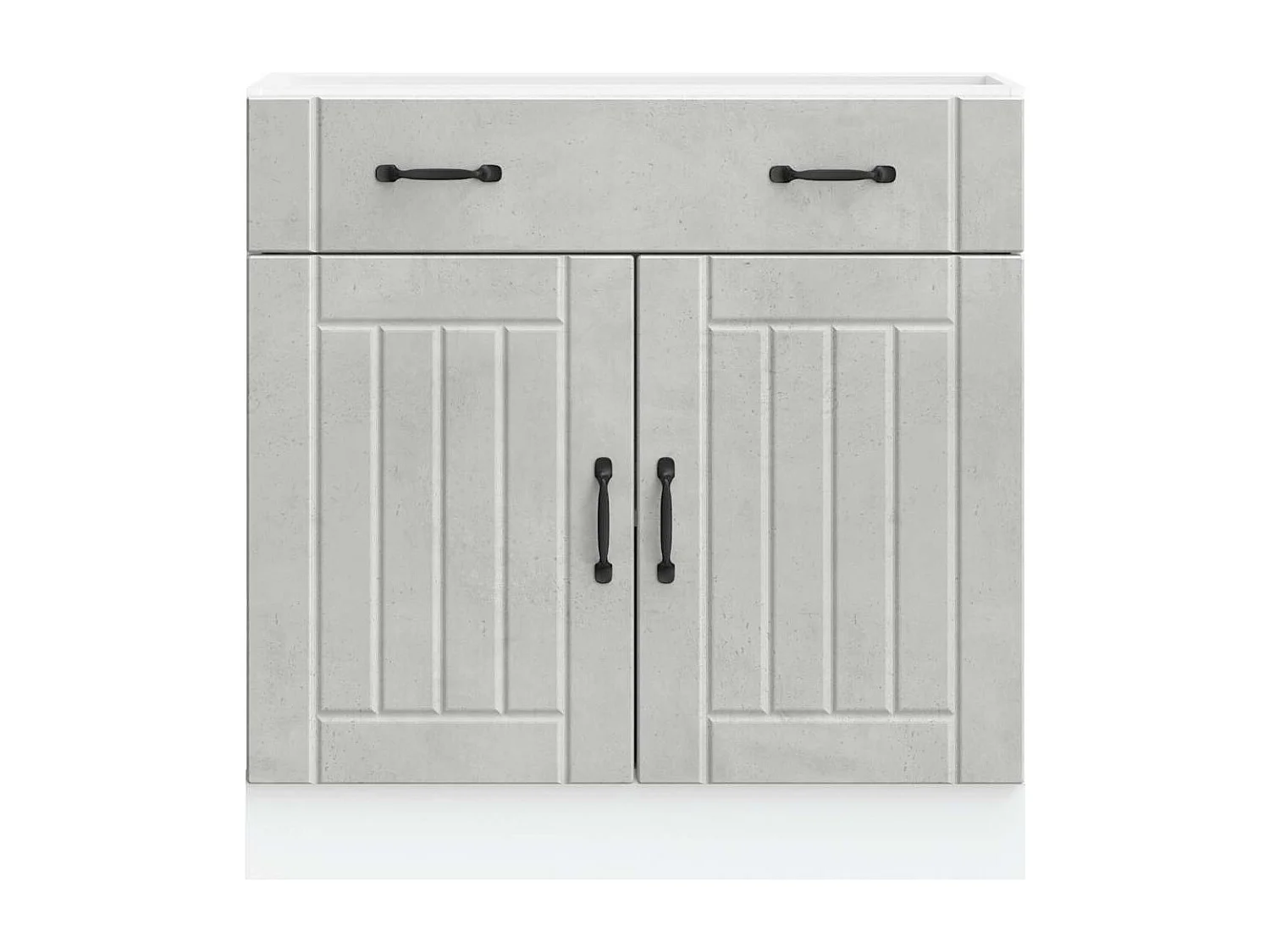 betongrijze keukenkast van bewerkt hout