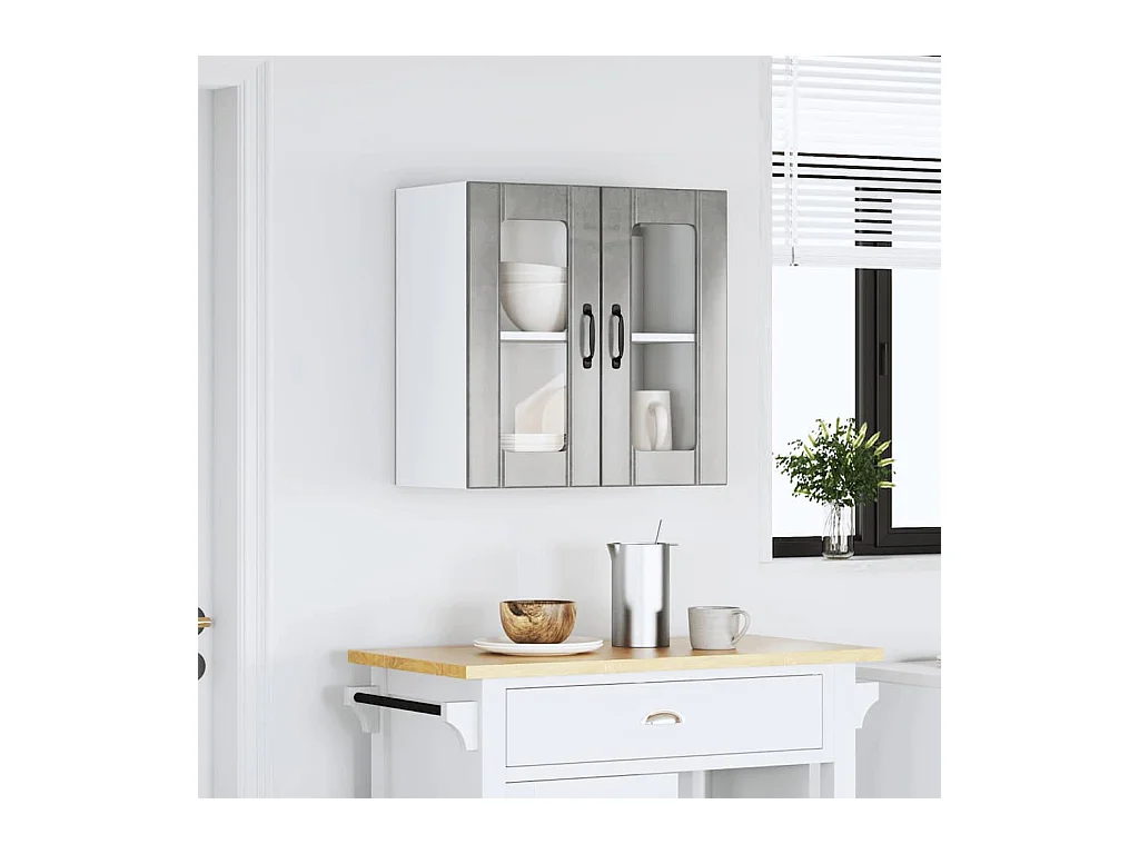 Mobile pensile da cucina grigio cemento con anta in vetro