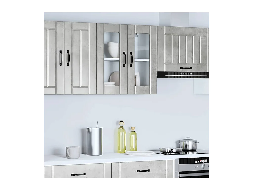 Mobile pensile da cucina grigio cemento con anta in vetro