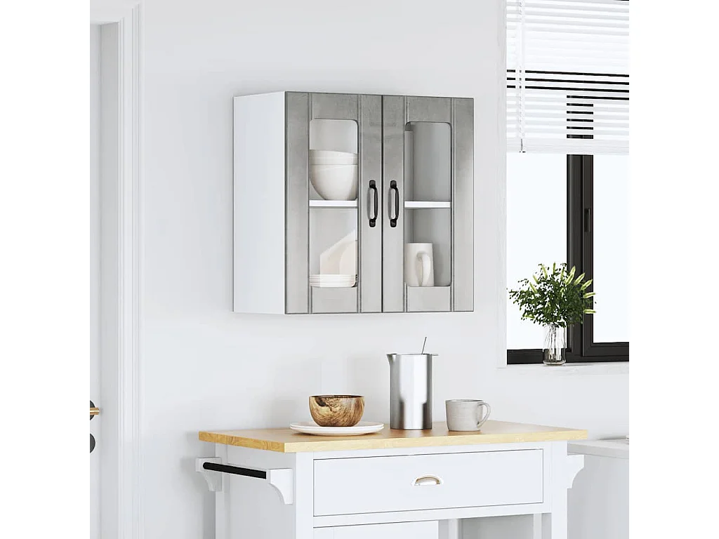 Armoire murale de cuisine avec porte en verre gris béton