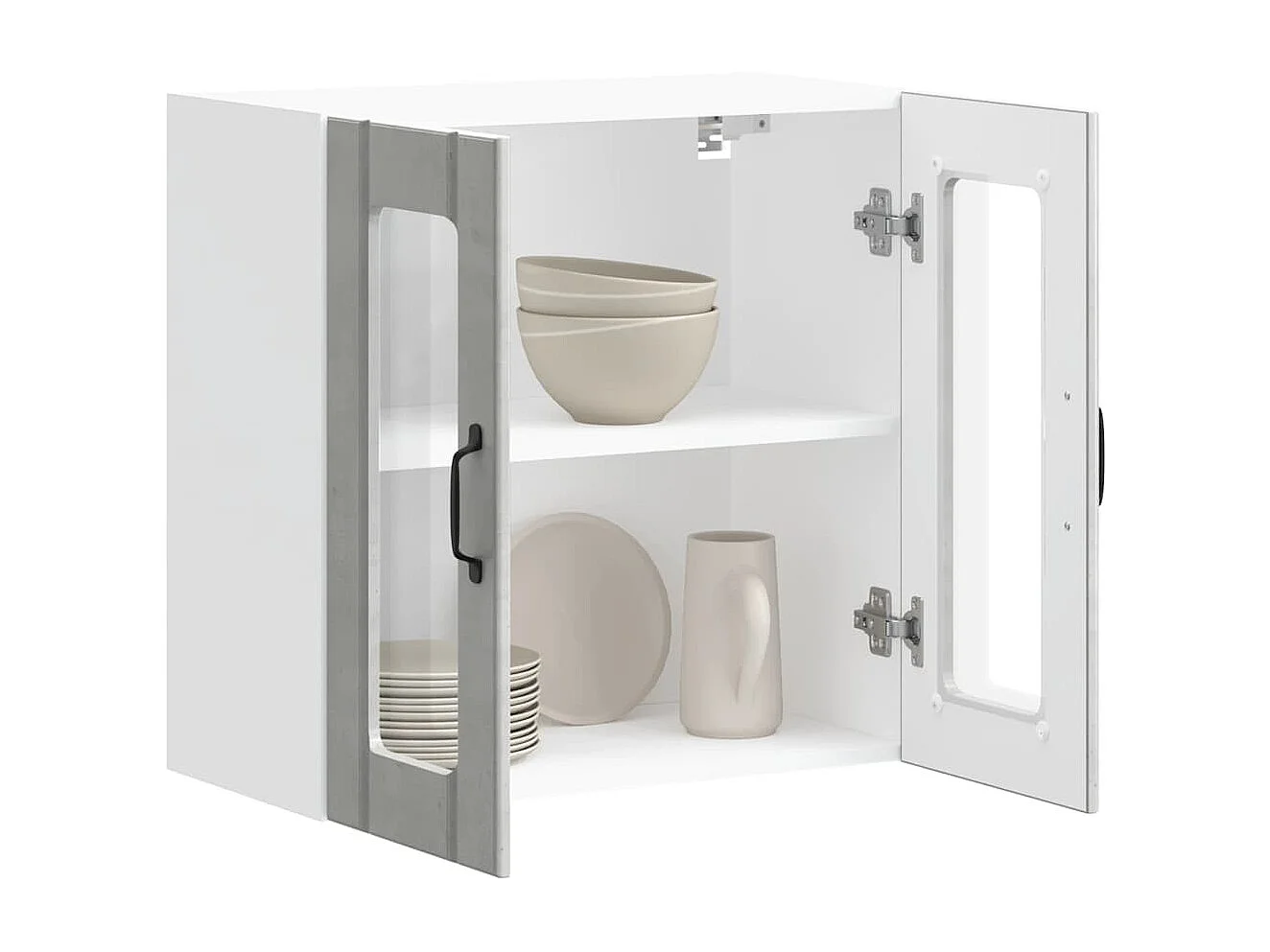 Armoire murale de cuisine avec porte en verre gris béton