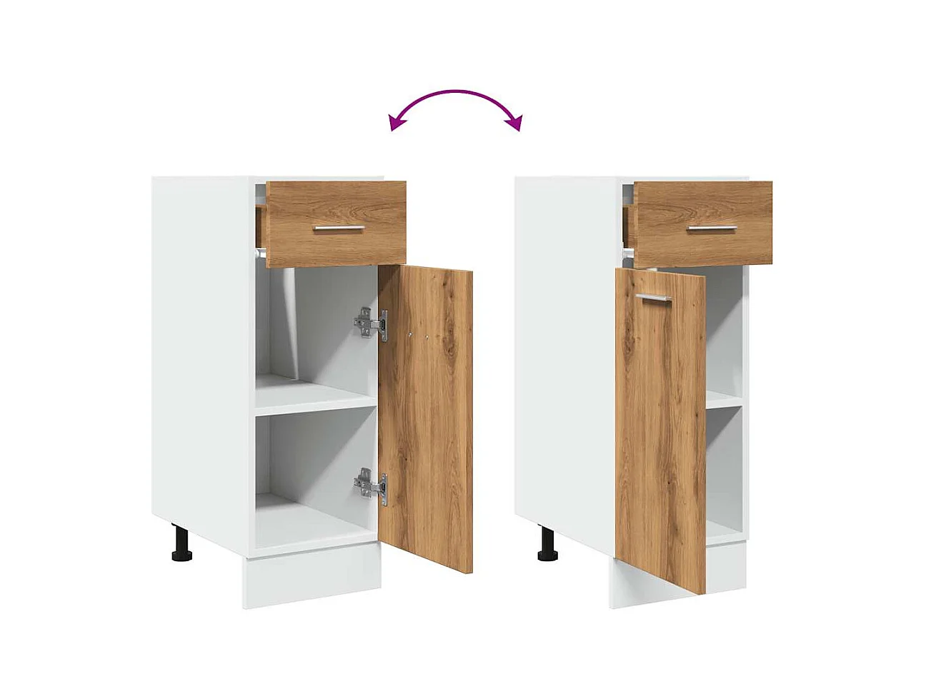 Mobiletto da terra in rovere fatto a mano con cassetto