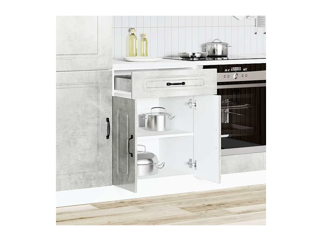 Armoire de cuisine gris béton bois d'ingénierie