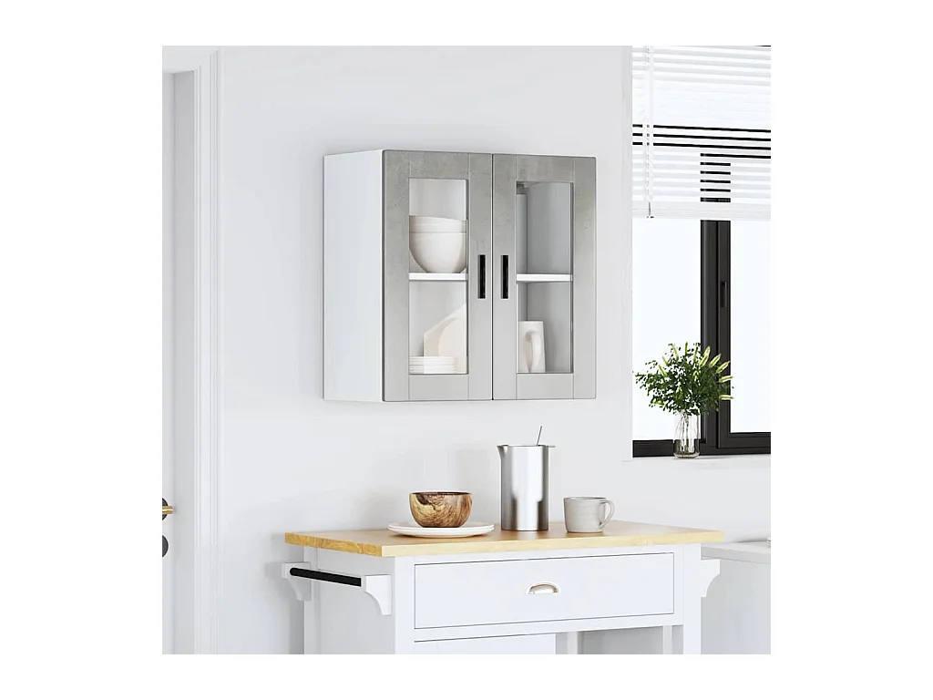 Pensile cucina con anta in vetro cemento grigio