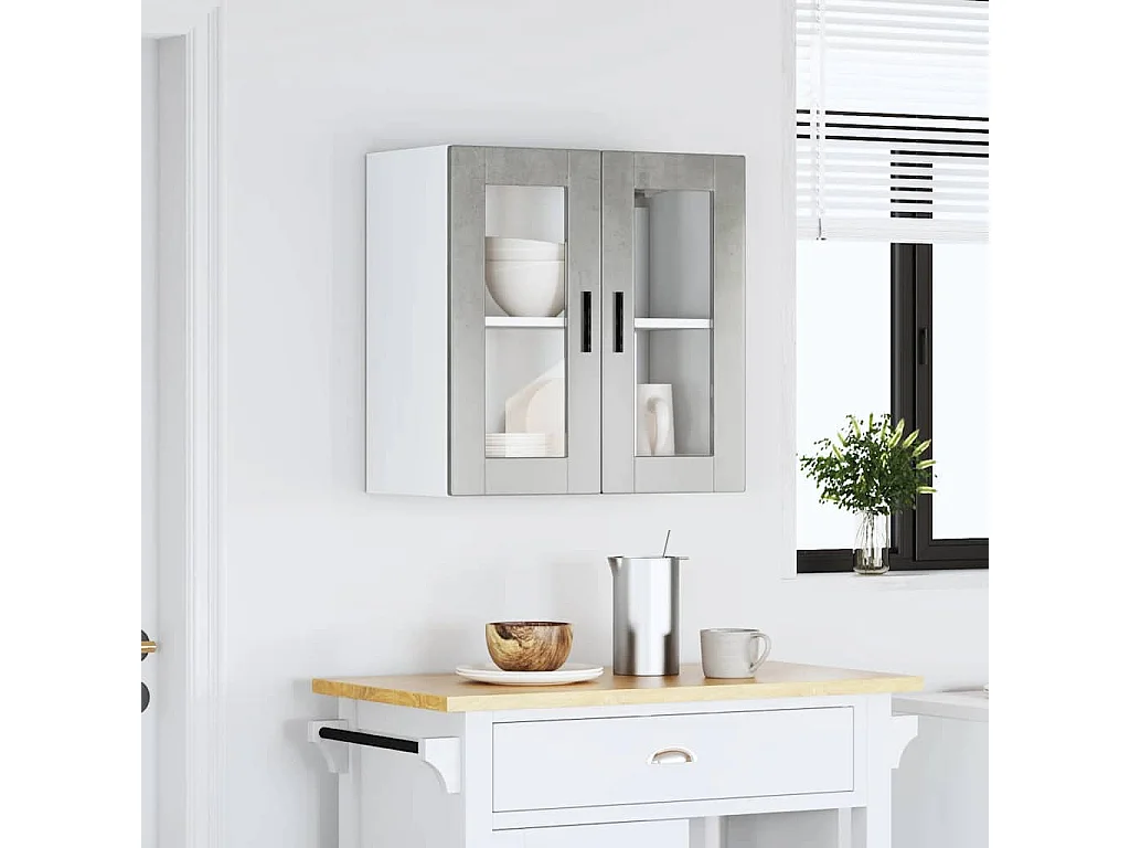 Armoire murale de cuisine avec porte en verre gris béton