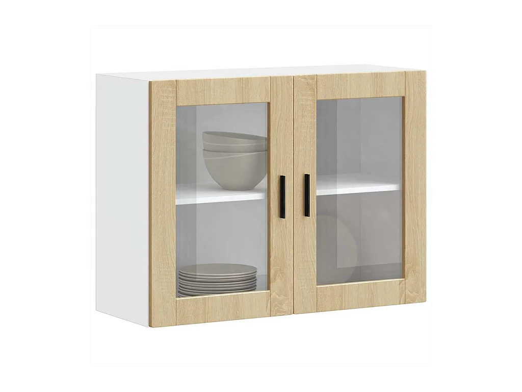 Armoire murale de cuisine et porte en verre chêne sonoma