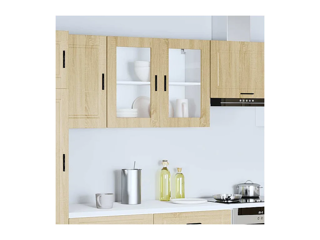 Armoire murale de cuisine et porte en verre chêne sonoma