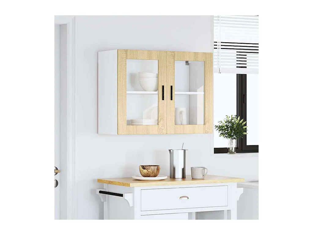 Armoire murale de cuisine et porte en verre chêne sonoma