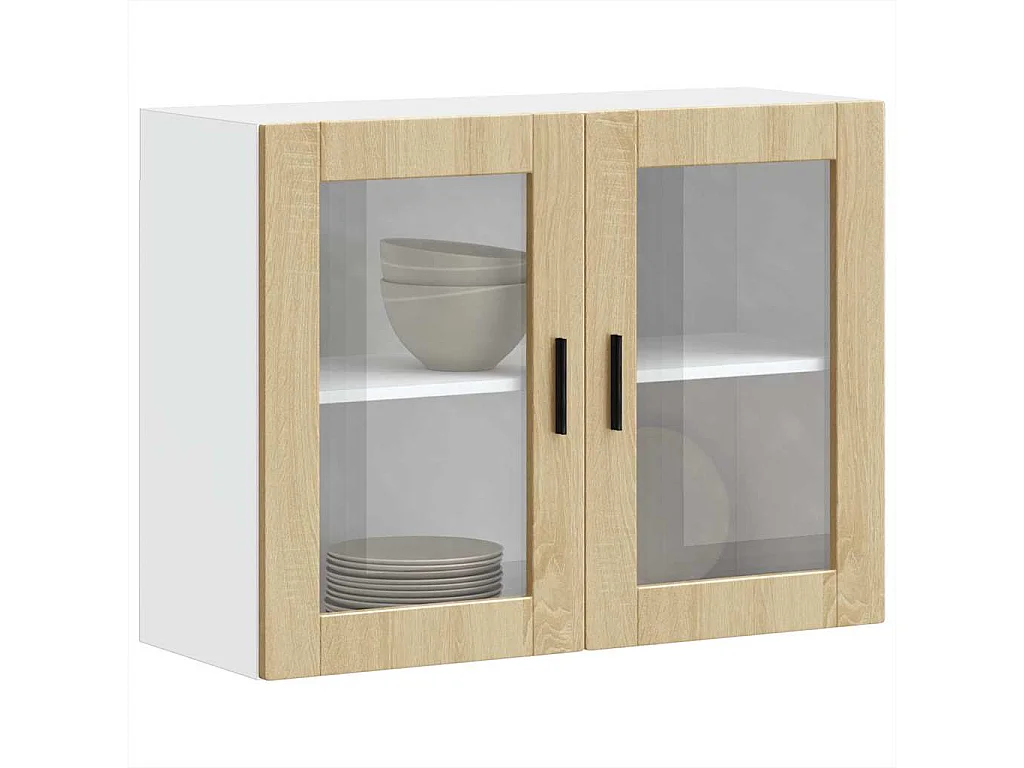 Armoire murale de cuisine et porte en verre chêne sonoma