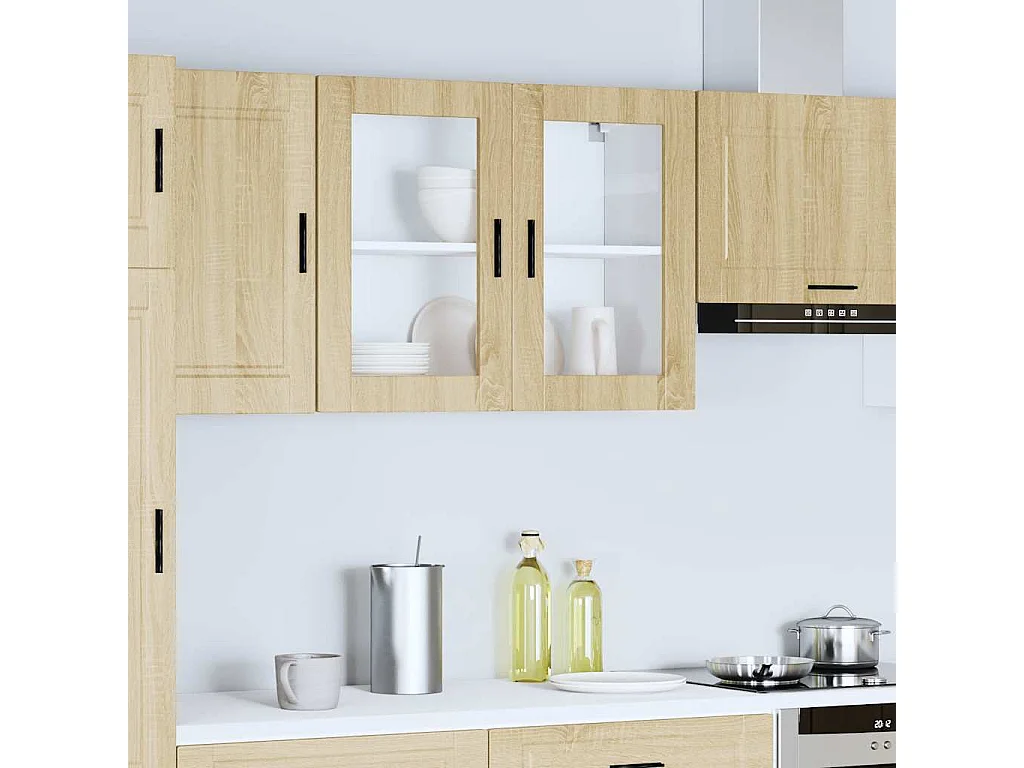 Armoire murale de cuisine et porte en verre chêne sonoma