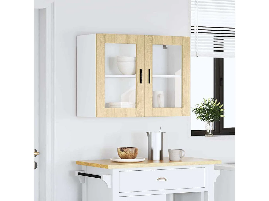 Armoire murale de cuisine et porte en verre chêne sonoma