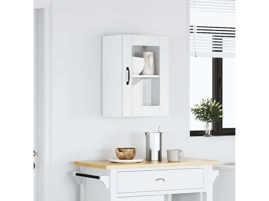 Mueble de cocina de pared blanco con puerta de cristal