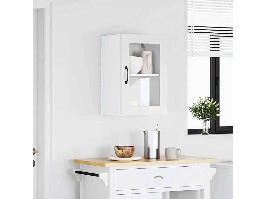 Mueble de cocina de pared con puerta de cristal blanco