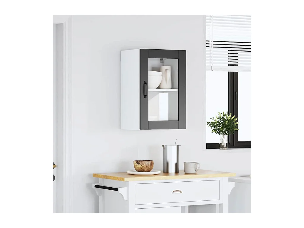 Pensile da cucina con anta in vetro nero Porto