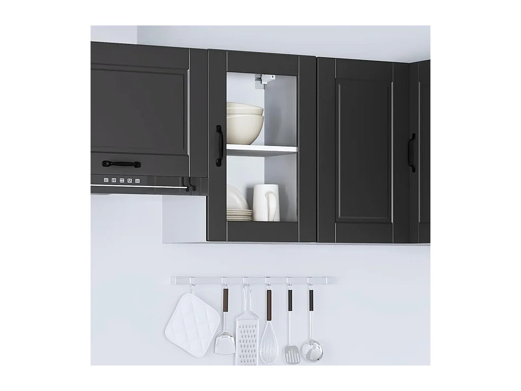 Pensile da cucina con anta in vetro nero Porto