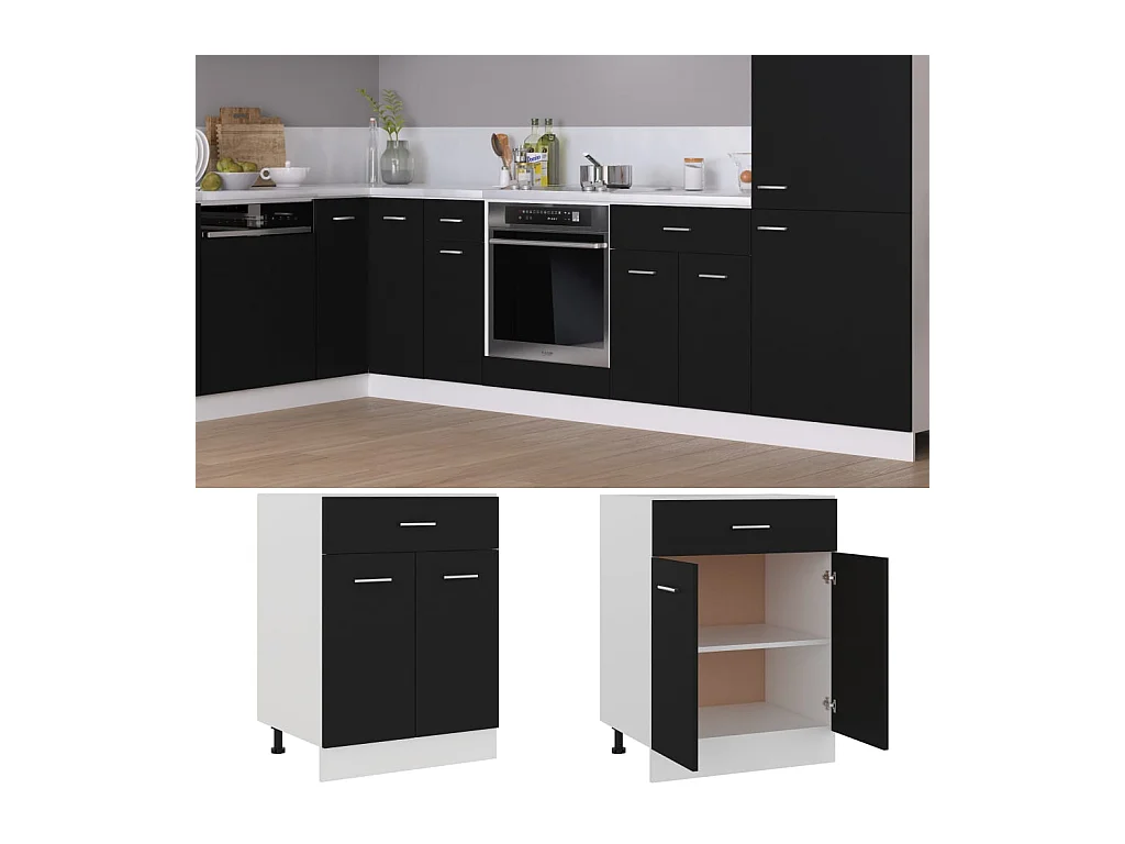 Mobiletto da terra con cassetti neri 60x46x81,5 cm