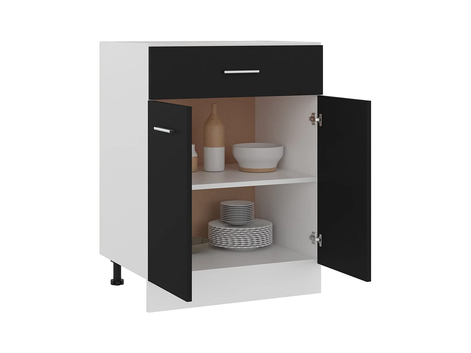 Mobiletto da terra con cassetti neri 60x46x81,5 cm